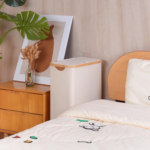 Merkisa Slim Laundry Basket with Wheels,Narrow Hampers for Laundry,Freestanding Laundry Hamper with Lid&Bamboo Handles,Collapsible & Waterproof Tall Cloth Hamper for Dorm Family(60L Beige)