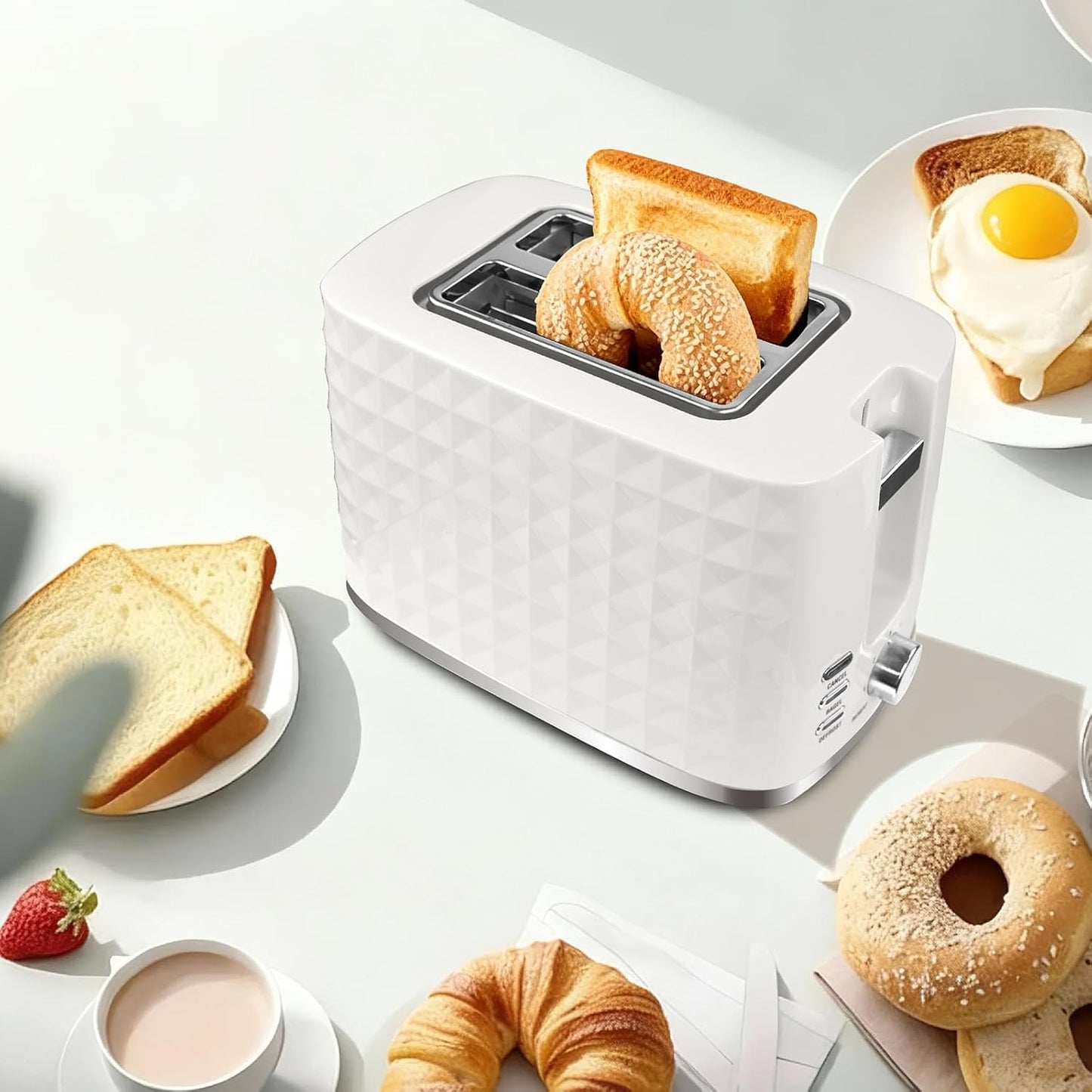 Skiennix 2-Slice Toaster - Wide Slot Bread Toaster with Cancel, Bagel & Defrost Functions | Beige