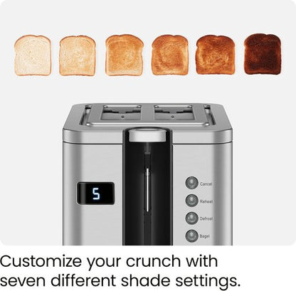Chefman 2-Slice Digital Toaster - Stainless Steel with Extra-Wide Slots for Bagels & Defrost Function