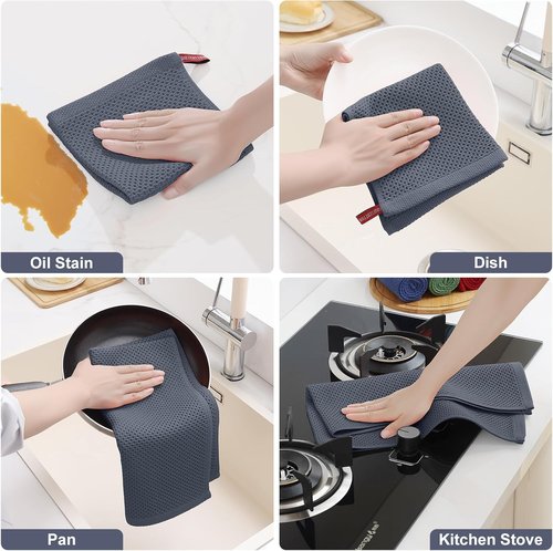 Homaxy Kitchen Towels Set - Ultra Soft & Absorbent Cotton Dishcloths | 8-Pack in Mixed Colors, 12x12 & 13x28 Inches