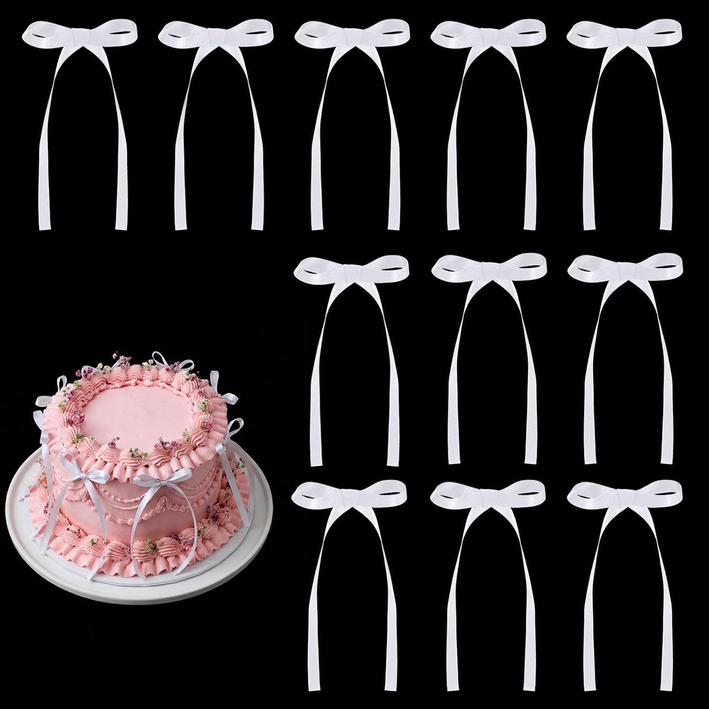 Skiennix 30 Pack Bow Cake Toppers - Elegant White Ribbons for Birthday & Wedding Decor