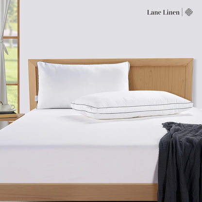 **LANE LINEN Standard Size Bed Pillows - Set of 2 Medium Soft Gusseted Down Alternative for Side Sleepers - White**