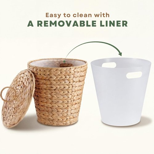 84ECO Wicker Trash Can - 3 Gallon Rattan Waste Basket with Lid & Liner for Home Use