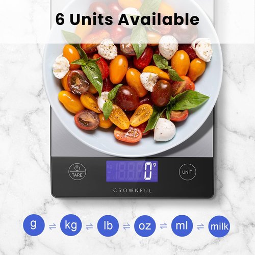 CROWNFUL Digital Kitchen Scale - 33lb Rechargeable 304 Stainless Steel | LCD Display for Accurate Measurements