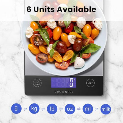 CROWNFUL Digital Kitchen Scale - 33lb Rechargeable 304 Stainless Steel | LCD Display for Accurate Measurements