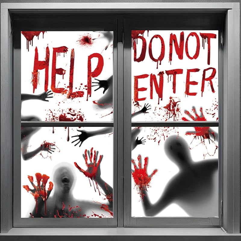 2 Pack 30x61 in Halloween Window Clings - Bloody Spine Chilling Door & Window Decor