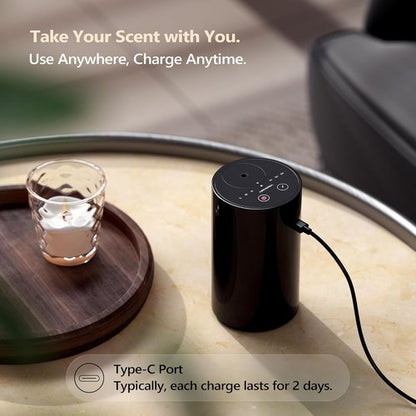 Airversa Waterless Essential Oil Diffuser Kit - Portable Battery Operated Mini Scent Machine with 4 x 10mL Hotel Fragrance Oils | AN8 Black
