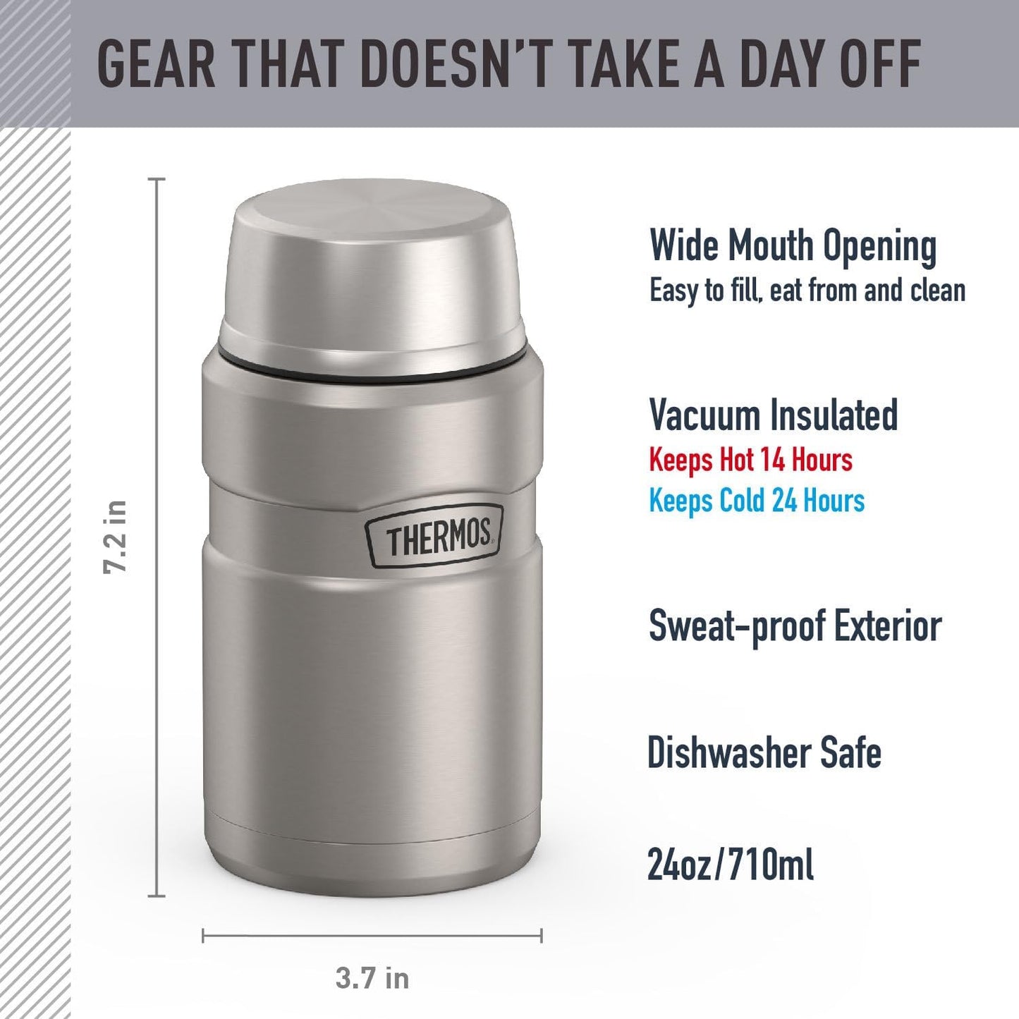THERMOS Stainless King Vacuum-Insulated Food Jar - 24 Ounce Capacity, Matte Steel Finish