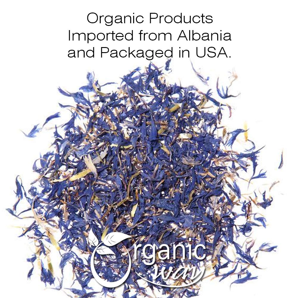 Organic Way Premium Cornflower Petals Blue | Herbal Tea (Centaurea cyanus) - European Wild-Harvest | Organic & Kosher Certified | Vegan, Non GMO & Gluten Free | USDA Certified | Origin - Albania (2Oz)