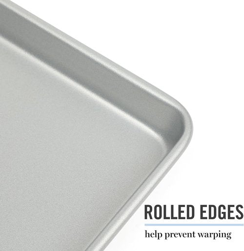 Martha Stewart Gallen Nonstick Carbon Steel Cookie Sheet - 13x9 Inch Durable Silver Baking Pan for Cookies & Brownies