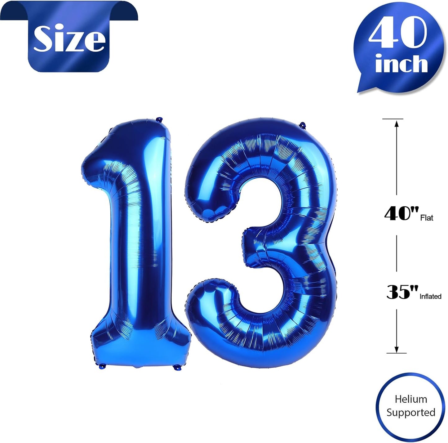 Number 13 Balloon by [Brand Name] - 40-Inch Navy Blue Birthday Decoration for 13th Year Celebration