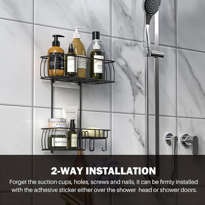 Epicano Shower Caddy - Rustproof Hanging Design with Hooks for Towels & Sponges | Matte Black Finish