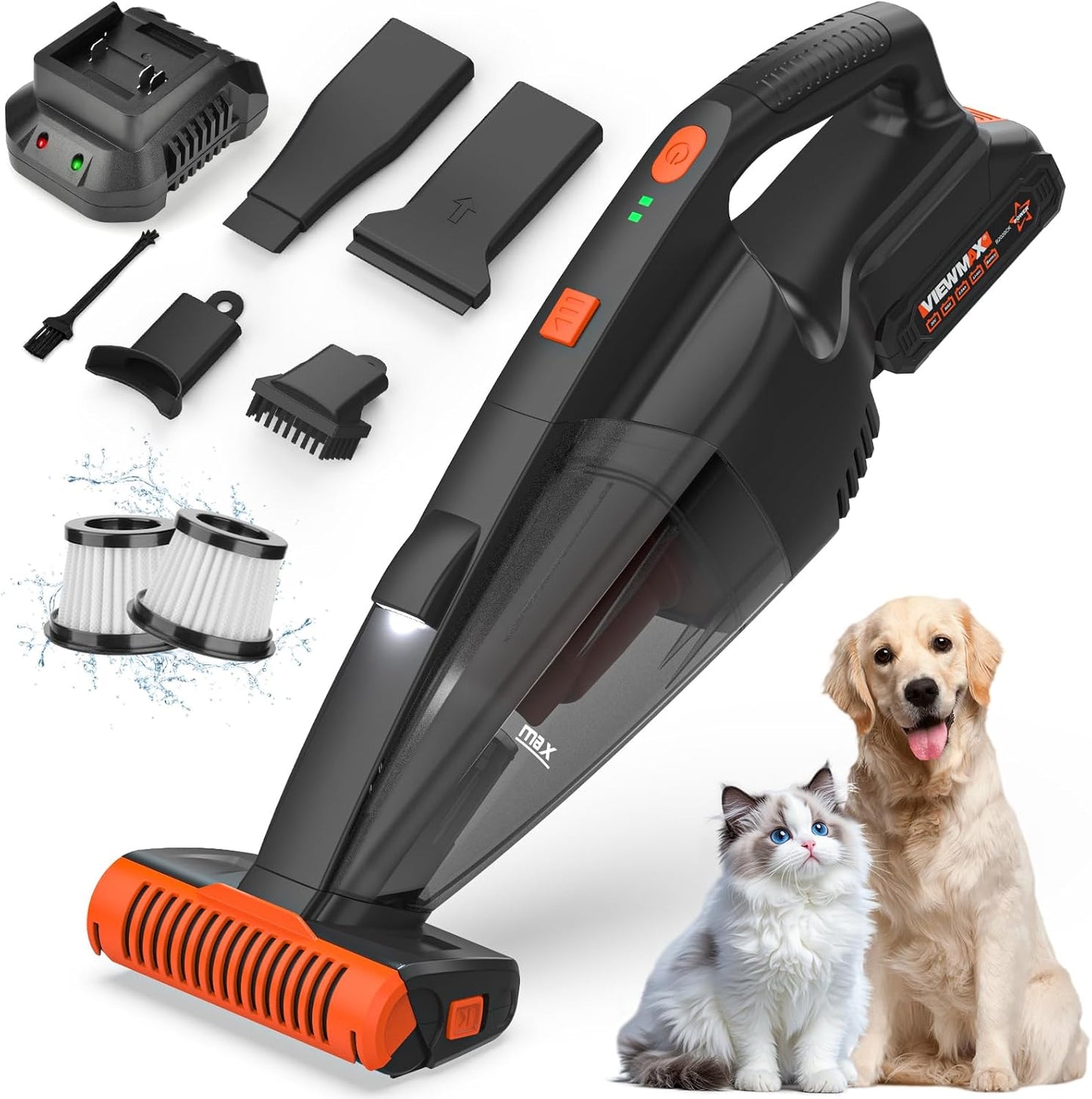 Skiennix Pet Hair Vacuum - Cordless Handheld with 10000Pa Suction & LED Light | Lightweight & Rechargeable