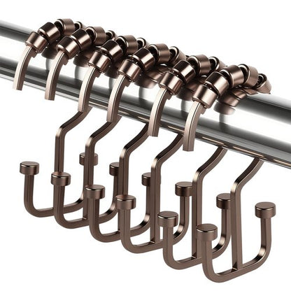 BBV Shower Curtain Hooks Rings, 12 Pcs Rust Resistant Metal Double Glide Shower Hooks for Bathroom Shower Rods Curtains (Bronze)