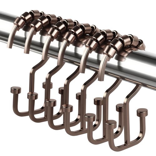 BBV Shower Curtain Hooks Rings, 12 Pcs Rust Resistant Metal Double Glide Shower Hooks for Bathroom Shower Rods Curtains (Bronze)