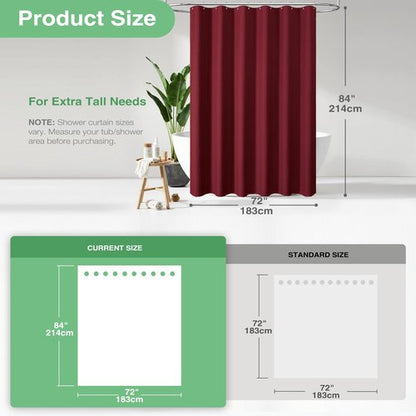 Dynamene Extra Long Shower Curtain - 84 Inch Long Burgundy Waffle Weave Heavy Duty Fabric Bathroom Shower Curtain, Neutral Weighted Hotel Thick Bath Curtain Set with 12 Plastic Hooks,72x84, Burgundy