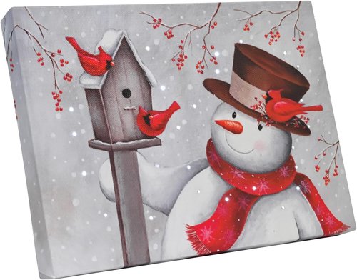 Demaginnie Lighted Snowman Canvas Picture with Timer - 6x8 Inches Twinkling Holiday Decor
