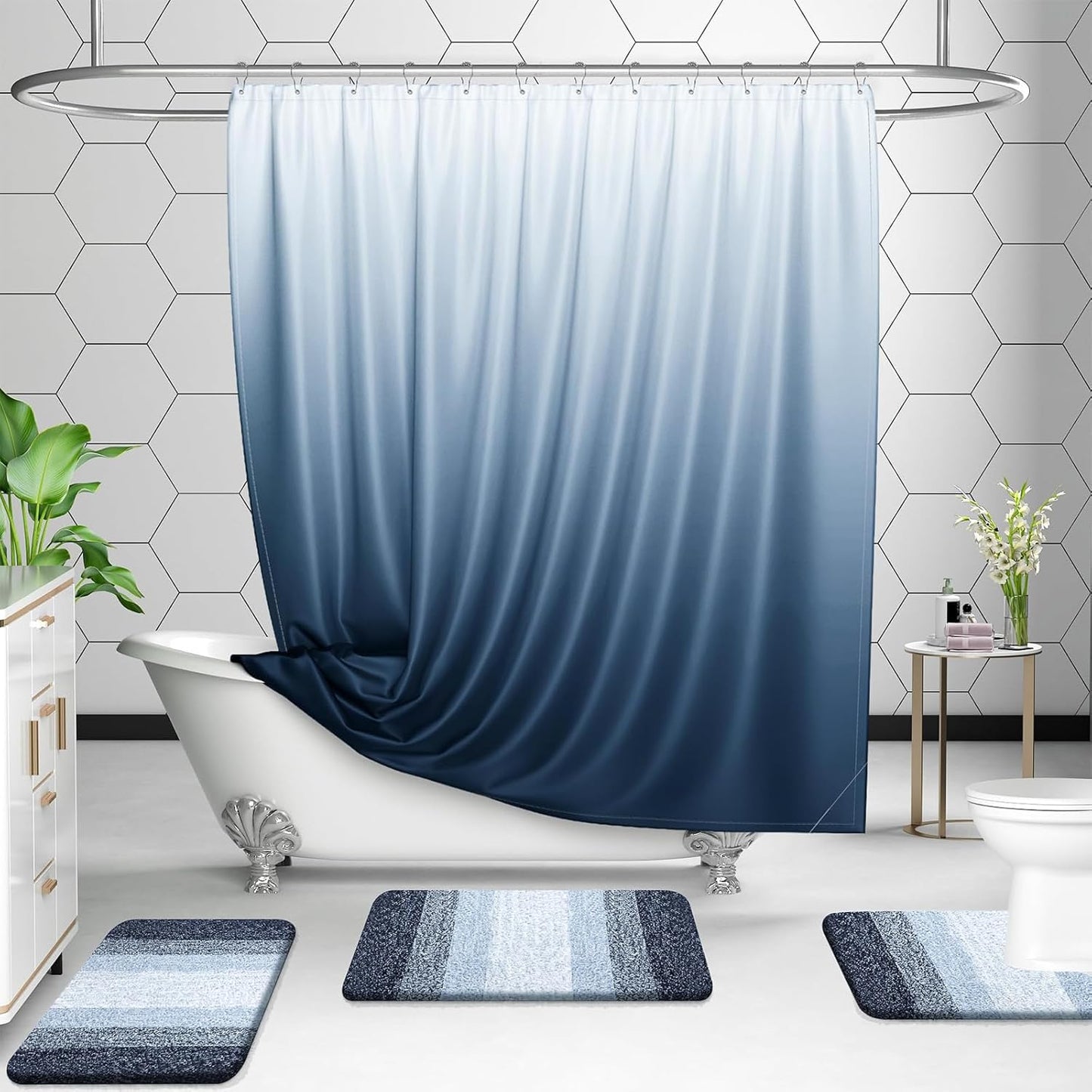 OLANLY Luxury U-Shaped Toilet Rugs - Extra Soft, Absorbent Microfiber Bath Mat, 24x20, Navy Blue
