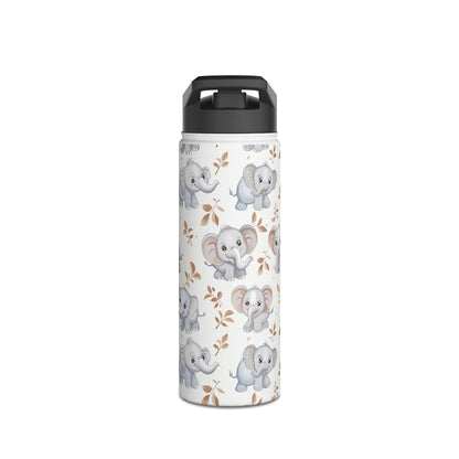 Insulated Water Bottle Thermos, 18oz, Cute Baby Elephants - Double Walled Stainless Steel, Keeps Drinks Hot or Cold