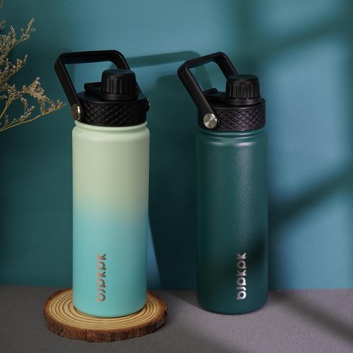 BJPKPK Insulated Water Bottles - 18oz Stainless Steel with Straw Lids | Leak-Proof & BPA-Free (Army Green + Mint)