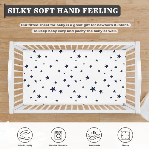 Streeyiu Stars Baby Crib Sheets for Boys Girls Navy Blue Star Fitted Crib Sheet for Standard Crib and Toddler Mattress Cute Baby Mattress Sheets Toddler Bed Sheet 52x28x8 in