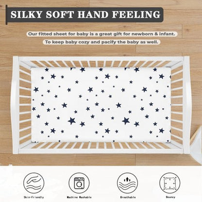 Streeyiu Stars Baby Crib Sheets for Boys Girls Navy Blue Star Fitted Crib Sheet for Standard Crib and Toddler Mattress Cute Baby Mattress Sheets Toddler Bed Sheet 52x28x8 in