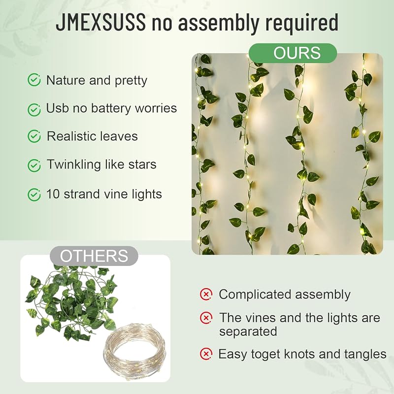JMEXSUSS Pothos Curtain Lights with 200 LEDs, 6.5ft x 6.5ft USB Vine Lights - Variation: Pothos+6.5x6.5ft