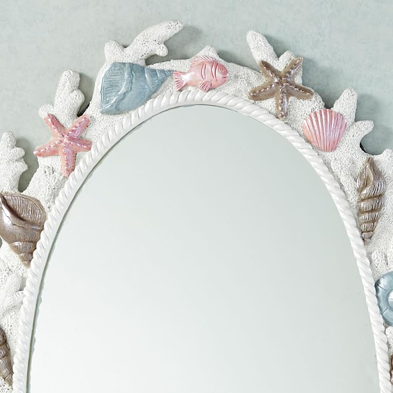 Shimmering Ocean Coral Reef Wall Mirror, 19x28 in Oval Coastal Decor