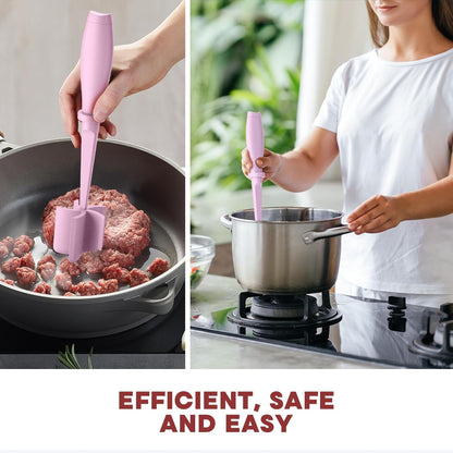 Skiennix Meat Chopper Set - Premium Heat Resistant Hamburger Grinder Tool | 2 Pcs Pink