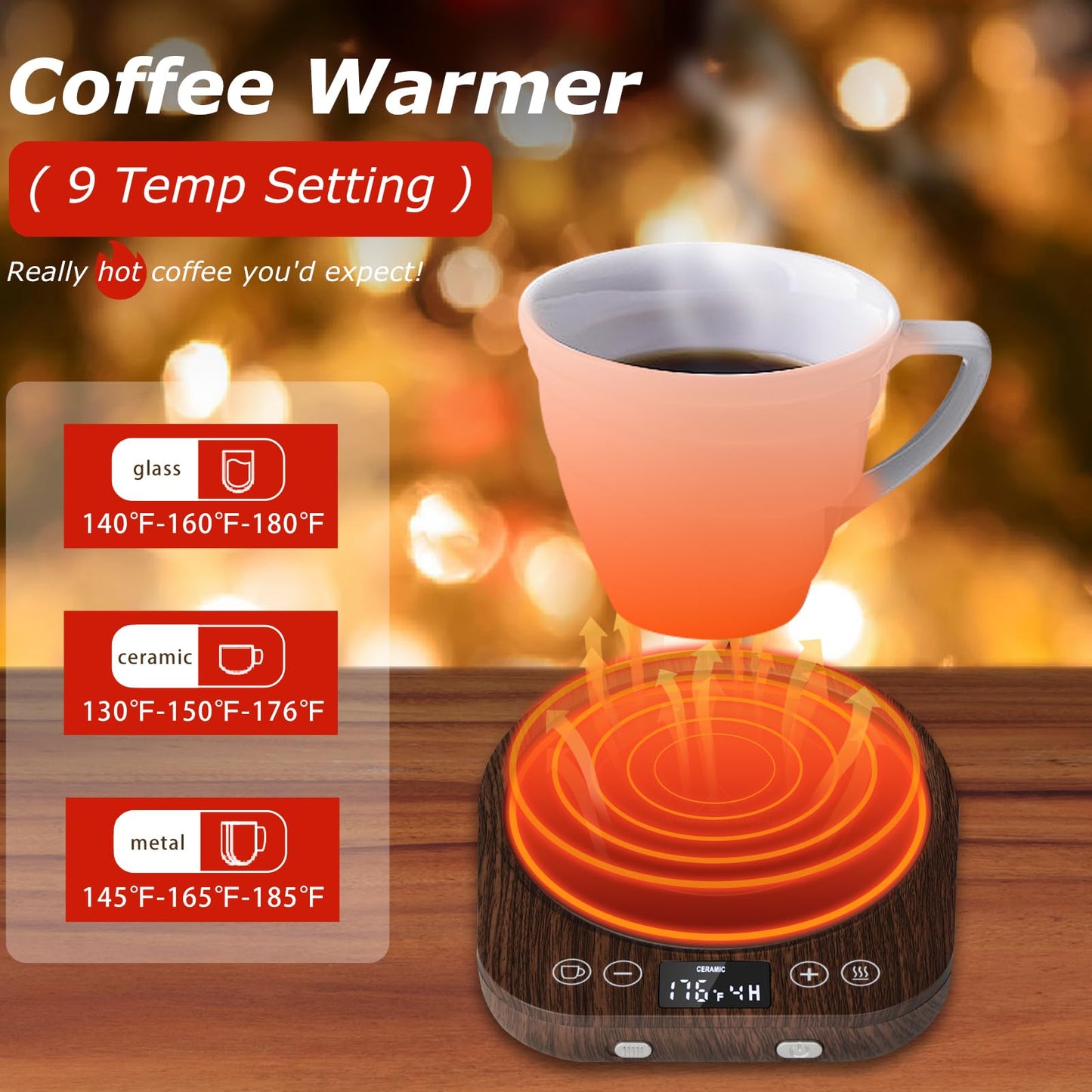 PUSEE Candle Mug Warmer Electric,Auto On/Off Gravity-Induction Coffee Mug Warmer with 9 Temp Settings,1-9 Timer Candle Melter Warmer Beverage Coffee Warmer Practical Portable Warmer for Home & Office