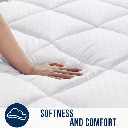 OLANLY Queen Quilted Mattress Pad - Soft Pillow Top, Cooling Comfort, Machine Washable, Deep Pocket, White