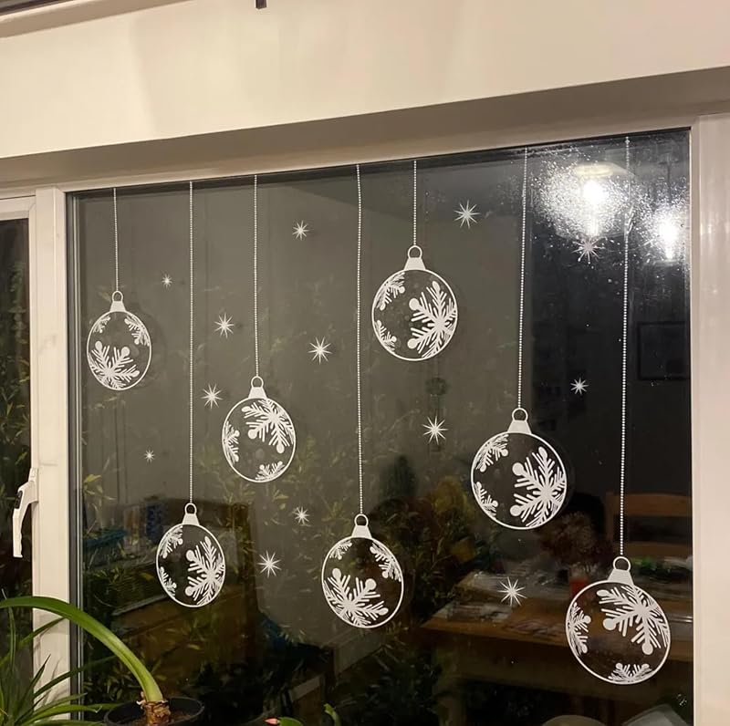 Christmas Window Stencils for Glass – 5 Pcs Snowflake Design, Reusable PET Stencils (Variation: Christmas Snowflake Bauble)