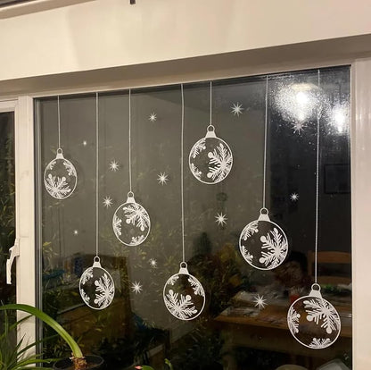 Christmas Window Stencils for Glass – 5 Pcs Snowflake Design, Reusable PET Stencils (Variation: Christmas Snowflake Bauble)
