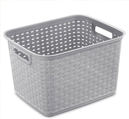 Sterilite Tall Weave Storage Baskets - 6-Pack Woven Plastic Organizers in Cement Gray for Home & Dorm Use