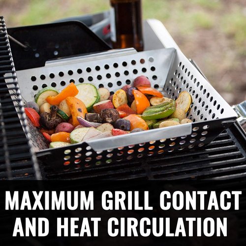 Grillaholics Vegetable Grill Basket for Outdoor Grill - Extra Large, Heavy-Duty Stainless Steel Veggie Grilling Basket with Handles