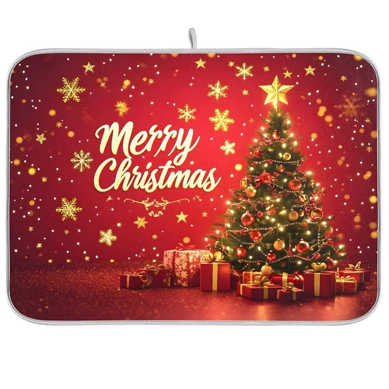 Christmas Dish Drying Mat 18x24in - Quick-Absorb Dish Rack Pad for Kitchen (Variation: Christmas #9+18x24in)