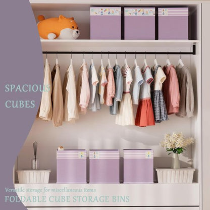 Homyfort Storage Cube Bins - 11x11 Inch Fabric Organizer Baskets with Handles for Toys & Clothes | Purple