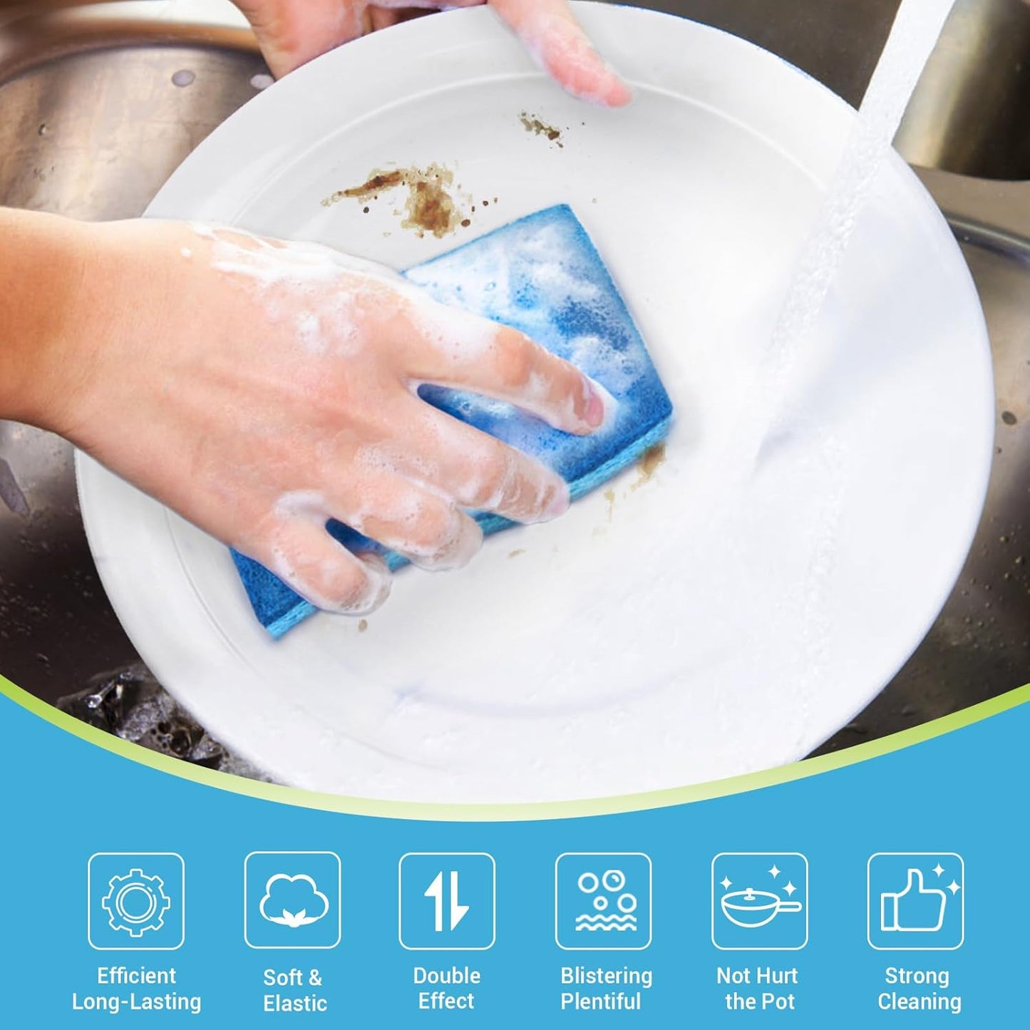 AIDEA Non-Scratch Kitchen Sponges - Fast Cleaning Power for Dishes | 6 Count Set