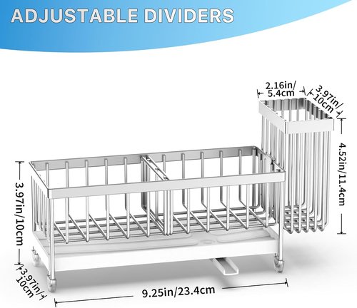 Cisily Kitchen Sink Caddy Organizer - Rustproof 304 Stainless Steel Sponge Holder | Silver, 9.25”