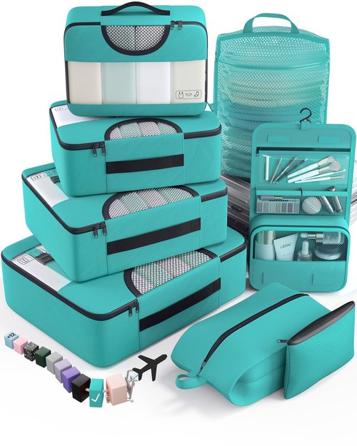 Veken 8 Set Packing Cubes for Travel Essentials, Suitcase Organizer Bags in 4 Sizes, Carry-On Luggage Accessories with Large Laundry & Hanging Toiletry Bag, Must-Have for Airplane, Road Trip & Camping