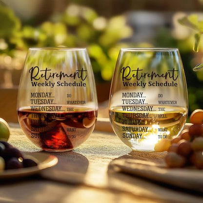 LITTLEBIGGER Retirement Gift for Woman – 15 Oz Wine Glass, Dishwasher Safe, Scratch-Resistant, Funny Weekly Schedule, Retirement Gifts for Women, Men, Mom, Aunt, Friend, or Coworkers