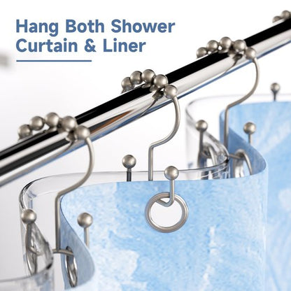 Titanker Shower Curtain Hooks Rings, Rust Resistant Metal Double Glide Shower Hooks Rings for Bathroom Shower Rods Curtains, Set of 24 Hooks - Matte Nickel