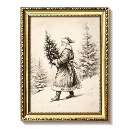 A-Tree Framed 24x16 Santa Wall Art - Vintage Gold Frame Christmas Canvas Print