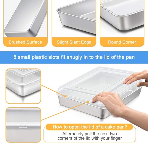 E-far Stainless Steel Baking Pan - 12⅓ x 9¾ x 2 Inch Rectangle Bakeware with Lid | Non-Toxic, Heavy Duty & Dishwasher Safe