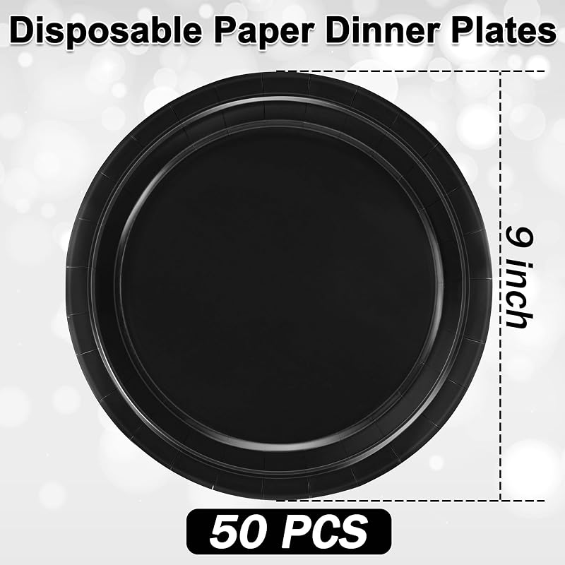 Variation of THIS listing: 50 Pcs 9 Inch Black Disposable Paper Plates - 300gsm with Film