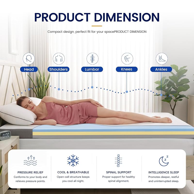 White 6 Inch Tri-Fold Memory Foam Mattress topper - Foldable Guest Bed for Camping