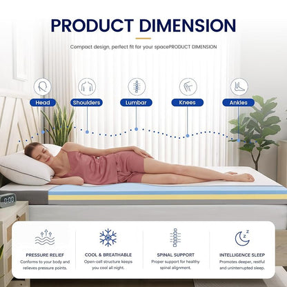 White 6 Inch Tri-Fold Memory Foam Mattress topper - Foldable Guest Bed for Camping