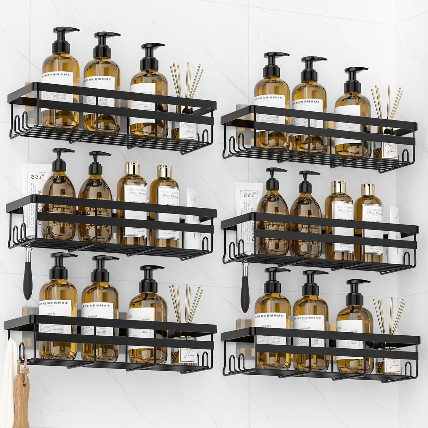 WOWBOX Shower Caddies 2 Pack - Adhesive Hanging Shelves for Easy Bathroom Organization | No Drilling, Stainless Steel