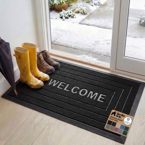 Gorilla Grip 100% Waterproof All-Season WeatherMAX Doormat - 47x35, Stain & Fade Resistant, Easy Clean Black