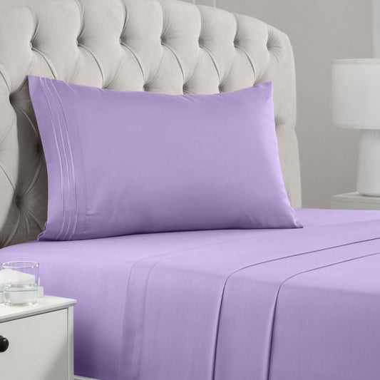 Mellanni Twin Sheets Set - 3 PC Iconic Collection Bedding - Hotel Luxury, Extra Soft, Cooling Bed Sheets - Wrinkle, Fade, Stain Resistant (Twin, Violet)